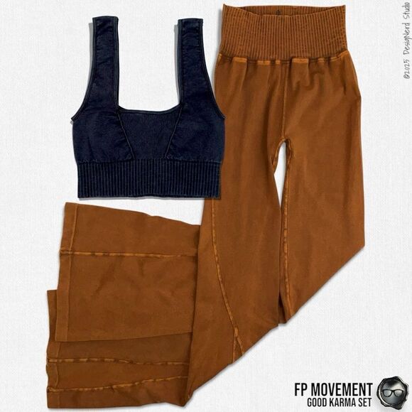 FP MOVEMENT GOOD KARMA SET BLACK SQUARE NECK BRA + TOASTED COCONUT FLARE LEGGING - Picture 15 of 15